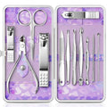 Manicure Set, Stainless Steel Nail Clipper Set with Travel Case - color: Silver and Purple