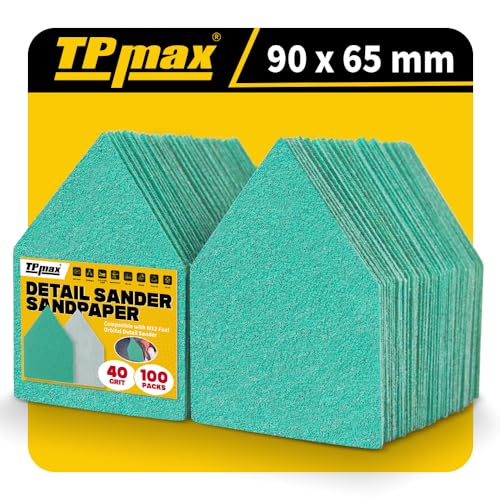 TPmax 100 Pack 90x65mm Detail Sander Sandpaper 40 Grit Compatible with Milwaukee M12 Heavy Duty Hook & Loop Anti Clogging Polyester Film Sheets - size: 40 Grit