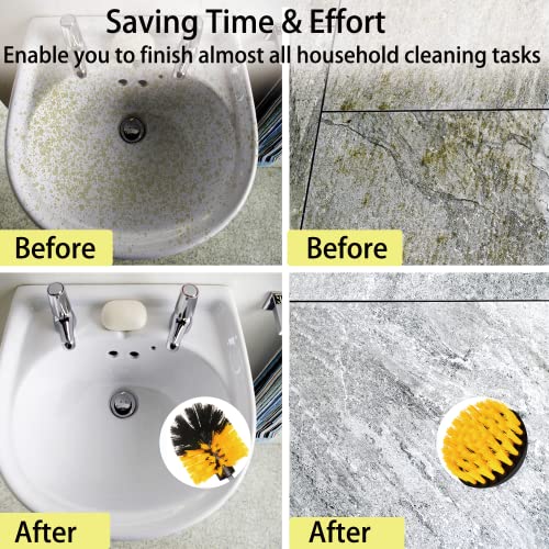 8 Pack Drill Brush Attachment Set,1/4in Power Scrubber Brush + Extend Long Rod, Power Cleaning Scrub Brush for Bathroom, Tub, Tile, Floor, Grout, Boat(White) - color: White