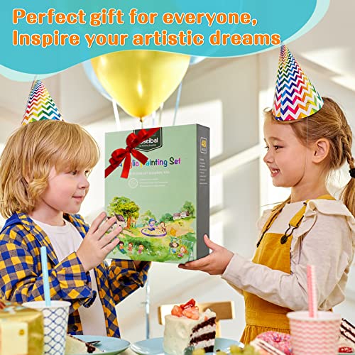 koseibal Kids Acrylic Paint Set with Canvas, Easel, More Art Supplies - color: 24 Acrylic Paints + Canvas & Easel