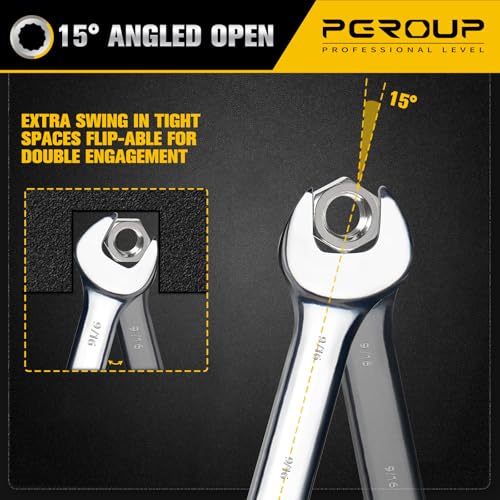 9/16" SAE Stubby Combination Wrench, CR-V Steel with Mirror Polish, 12-Point Design, 15-Degree Offset, Perfect for Auto Repair, Household, Car & Truck Emergency - size: 9/16"