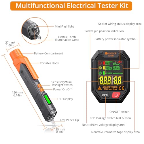 Neoteck 12V-1000V/48V-1000V Voltage Detector Pen and Receptacle Tester