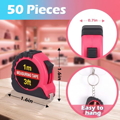 Kanayu 50 Pcs Pcs Mini Measuring Tape with Keychain, 3 ft, Rose Pink - color: Rose Pink, size: 3 ft