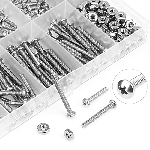 HELIFOUNER 240 Pieces #4-40 Phillips Pan Head Machine Screws Nuts Assortment Kit, Coarse Thread, Fully Machine Threaded, 304 Stainless Steel - size: #4-40, style: Phillips Pan Head