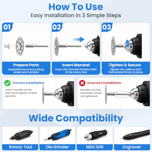 25 Pack 545 Diamond Cutting Wheel Cut | Off Discs Coated (22mm) 402 Mandrel (3mm) 4pack and for Rotary Cutting Wheel Set Accessories Screwdriver - color: Silver 8-hole