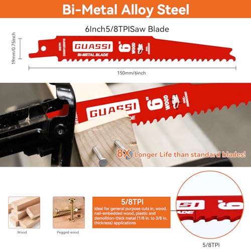 15 Pack 6 Inch 5/8TPI Reciprocating Saw Blades for Nail-Embedded Wood Cutting,for All Rough-in Material Including Nail-Embedded Wood,for Diablo Bi-Metal Sawzall Blades - size: 6 Inch 5/8 TPI