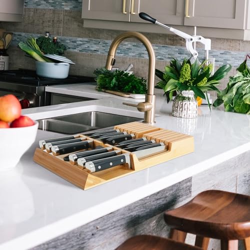 Utoplike In-Drawer Knife Block Bamboo Drawer Organizer, 12 Knives Holder - color: Natural, size: 12 Holder