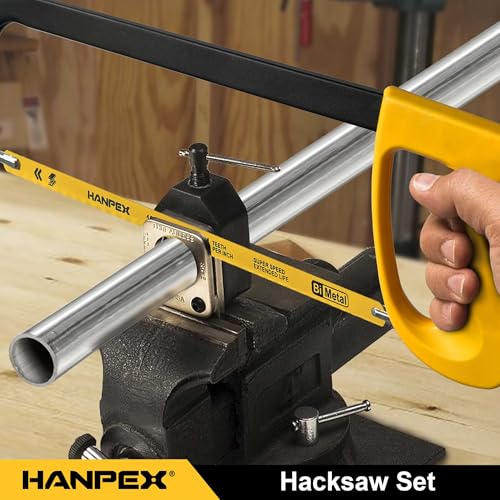 Hanpex 12in. High-Tension Hacksaw Frame with 5pcs Extra Bi-metal Blades, Hand Saw Suitable for Metal, wood, PVC, Carpentry - style: Hacksaw with 5pcs Bi-metal blades