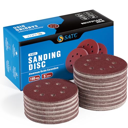 S SATC Sanding Disc 150 PCS 5 Inch 8 Hole Sanding Discs Selected Aluminum Oxide Orbital Sandpaper 150 Grit - style: 150PCS 5 Inch 150 Grit