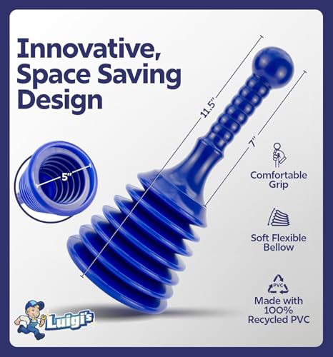 Luigi's Sink Plunger Kitchen - Sink Plunger Bathroom - Drain Bathtub or Shower - Small and Powerful Clog Remover - Commercial Style "Plumbers Plungers" with Large Bellows - Blue - Small - color: Blue - Small Drain Plunger