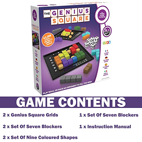 The Genius Square from the Happy Puzzle Company | Game of the Year Award Winner | 60000+ Solutions | STEM Puzzle Game for 1-2 Players | Ages 6 - Adult | Roll the dice and Race to Fill the Grid!
