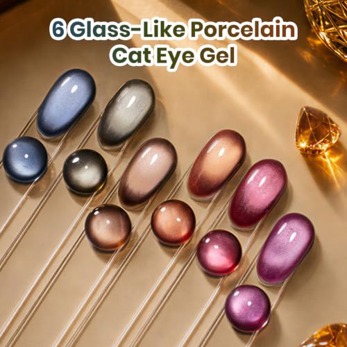 Beetles Cat Eye Gel Nail Polish Set, Timeless Amber 6 Colors Fall Nail Gel - color: A - Glass Cat Eye | Timeless Amber