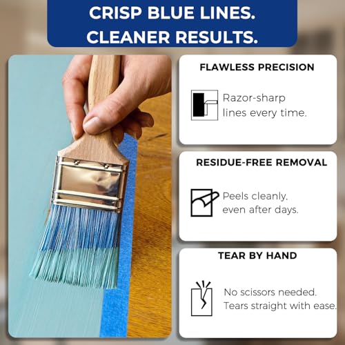 SWRT Blue Painters Tape 1 Inch x 55 Yards, 12 Rolls, Clean Removal