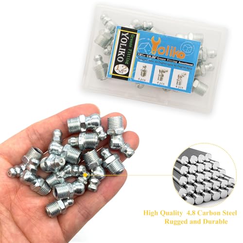 1/8"-28 12Pcs Grease Fitting Assortment - Straight 45 & 90 Degree Grease Zerk Fittings, Galvanized Steel, Industrial/Agricultural Machinery - size: 1/8"-28 12Pcs