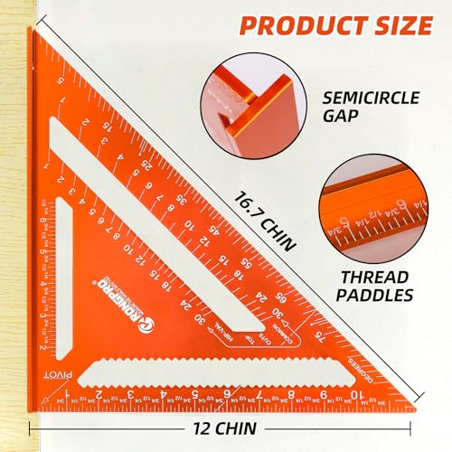12 Inch Rafter Square, Carpenter Measuring Layout Tool,Aluminum Alloy Triangle Ruler Protractor for Woodworking andCarpentry - Imperial - size: 12inch