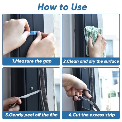 YoleShy 33 Ft Brush Weather Stripping Door Seal Strong Self-Adhesive Weather Stripping Window Seal Soundproofing Windproof Dustproof 0.35 in Wide x 0.2 in Thick, Grey - size: 0.35 x 0.2 inches