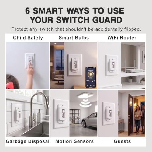 Light Switch Cover Guard (6 Pack, Toggle) – Child Proof Light Switch Lock & Switch Guard – Prevents Kids from Turning Lights On/Off – Easy Install Wall Switch Protector, White