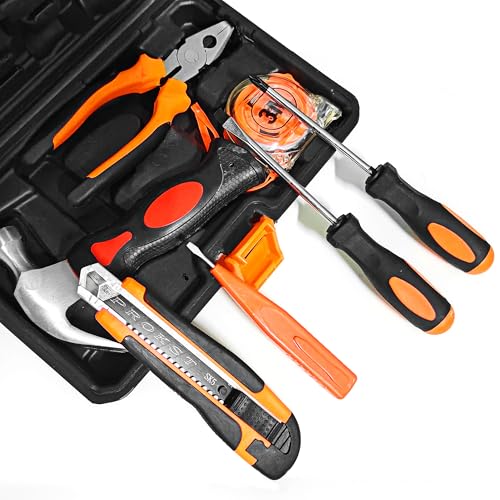 8 Piece Hand Tool Set, High Strength Steel Tools for Home Repair, Car Maintenance, Furniture Assembly with Convenient Storage Case, Basic Tool Kit for Home Use