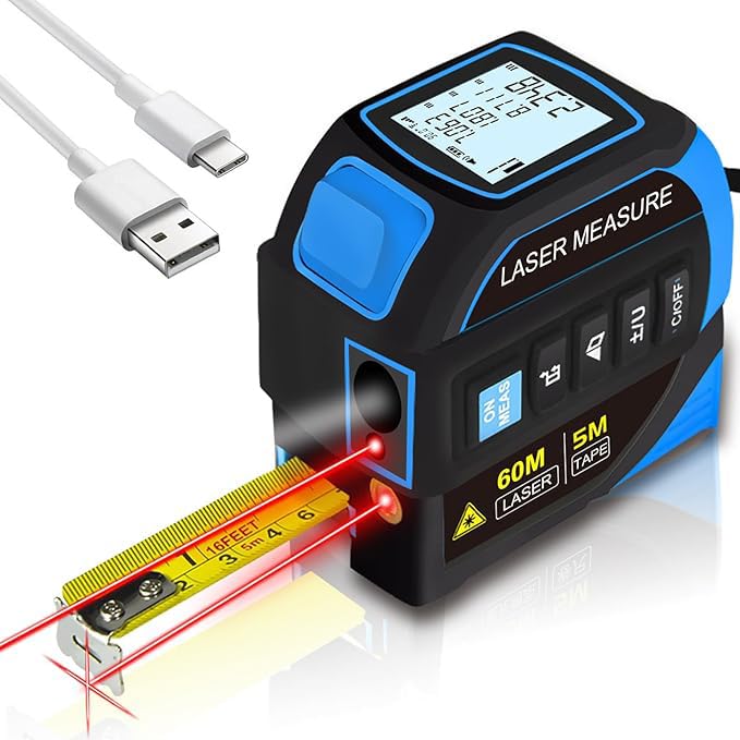4-in-1 Laser Digital Measuring Tape & 60m/197ft Laser Distance Meter - color: Blue, size: Laser 197 ft