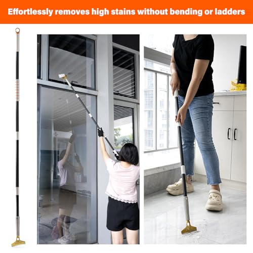 Gomake 4" Wide Razor Blade Scraper Tool with Adjustable 16''-58"(1.3ft -4.8ft) Long Handle, 20PCS Extra Metal Blades, Cleaning Glass Wall Scraper, Painting stripping tools, Tile, Floors, Walls