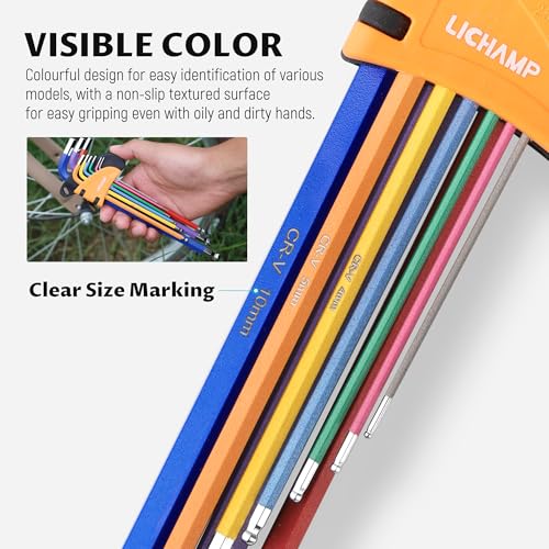 Lichamp 27Pcs Color Coded Hex Key Set, SAE & Metric, Long Arm Ball & Torx