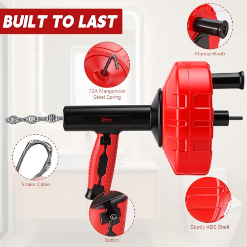 46 FT Drain Snake 11-in-1 Double Mode Drain Auger Tools | Drain Unblocking, Plumbing Snake for Kitchen, Bathrom and Shower Sink, Drain Clog Remover for Real DYIs 2026 Upgraded - color: Red&Black-46FT-YY