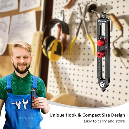 ARTYMASTER Multi-Function Scribing Tool, DIY Woodworking Scriber Line Maker, Portable Aluminum Alloy Woodworking Compass Scriber Tool, Inch Circle Marking Gauge,Deep Hole Carpenter Pencils 6 Refills.