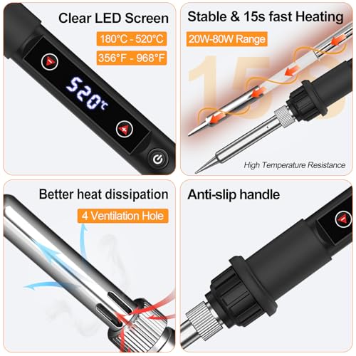 Soldering Iron Kit 80W LED Soldering Gun Adjustable Temp 356-968℉