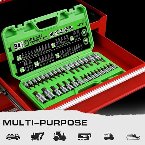 SWANLAKE GARDEN TOOLS 34-Piece Torx Bit Socket Set, Tamper Proof T6-T70, Solid Star Bits Set, Premium CR-V & S2 Alloy Steel Star Socket Sets, Torque Bit Sets with Storage Case - style: 34-Piece Torx Bit Socket