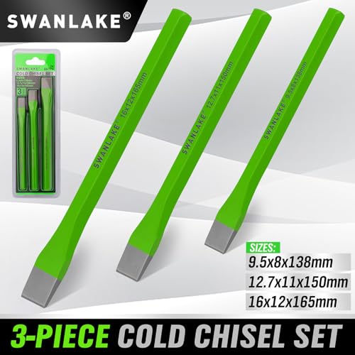 3-Piece Heavy Duty Cold Chisel Set, 3/8-Inch, 1/2-Inch, 5/8-Inch Premium Metal Chisels, Heavy Duty Carbon Steel Chisel Set for Carpentry, Masonry, Woodworking, Stone Chisels - size: 3PCS