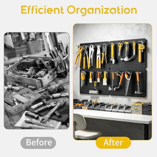 Pegboard Organizer Kit,4 Pack 14.76x10.82 in Metal Panels with 6 Bins,Black - color: Black, size: 14.76"x10.82"- 4 Pcs