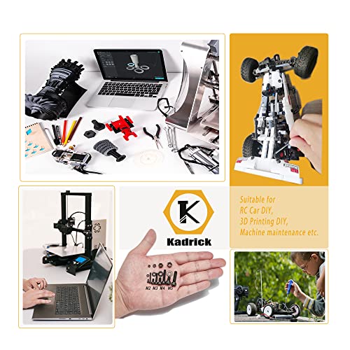 Kadrick M2 M3 M4 M5 Screws Nuts and Washers Assortment, Grade 12.9 Alloy Steel, Hex Socket Head Cap Metric Bolts and Nuts Kit, Black Zinc Palted,Anti Rust Upgrade - size: M2-M5 1230Pcs