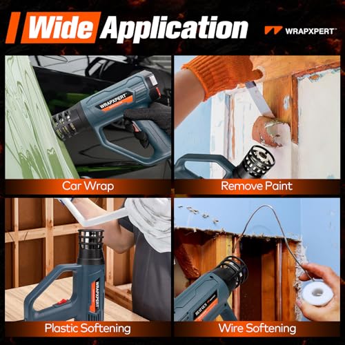 WRAPXPERT Heat Gun for Vinyl Wrap/Window Tint with Digital LCD 2000W 122℉-1202℉（50℃- 650℃) Variable Temperature Control Memory Function for Car Wrap, Crafts, Shrinking Tubing, Stripping Paint - color: Blue Lcd