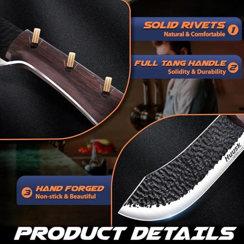 Huusk Butcher Knife for Meat Cutting with Sheath, Cool Gifts for Men - size: 7.5"