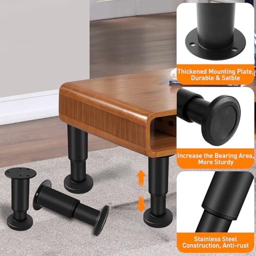 4 Pcs Adjustable Height Furniture Support Legs 10-17 inch [with Screws], Metal Adjustable Bed/Sofa/Cabinet/Couch/Dresser/Table Heavy Bed Replacement Legs (Black) - color: Black, size: 10-17 inch