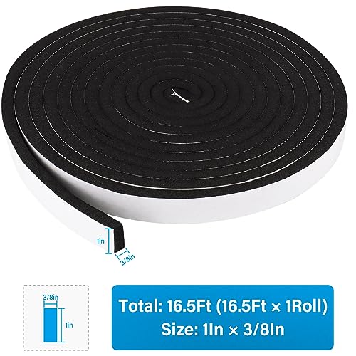 DGSL Foam Weather Stripping, 1" x3/8", 16.5Ft Door Window Seal Tape - size: 1In x 3/8In x 16.5Ft