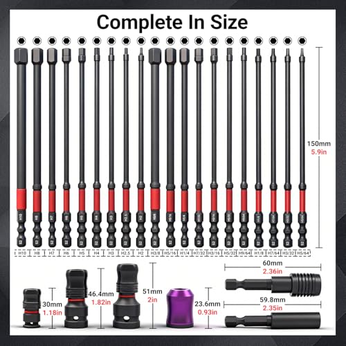 63-Pcs Impact Screwdriver Bits Set, Metric & SAE Long Screwdriver Bit Set
