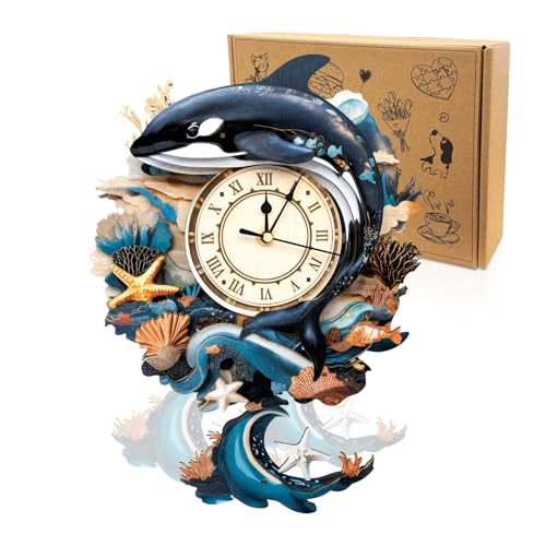 Cutywood 3D Wooden Puzzles for Adults-Killer Whale Clock Puzzle-Adult Craft - color: Killer Whale Clock