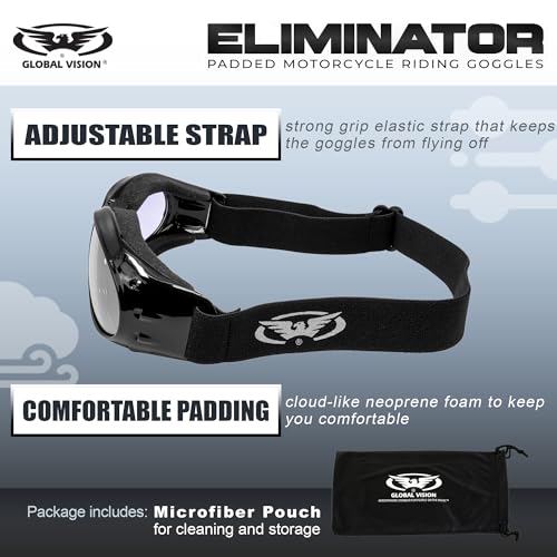 Global Vision Eliminator Dirt Bike Padded Motorcycle Riding Goggles for Men and Women (Black Frame/Smoke Lens) - color: Clear