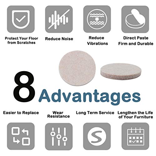 uxcell 24pcs Furniture Pads Round 1 3/8" Self-stick Non-slip Anti-scratch Felt Pads Table Floors Protector Beige