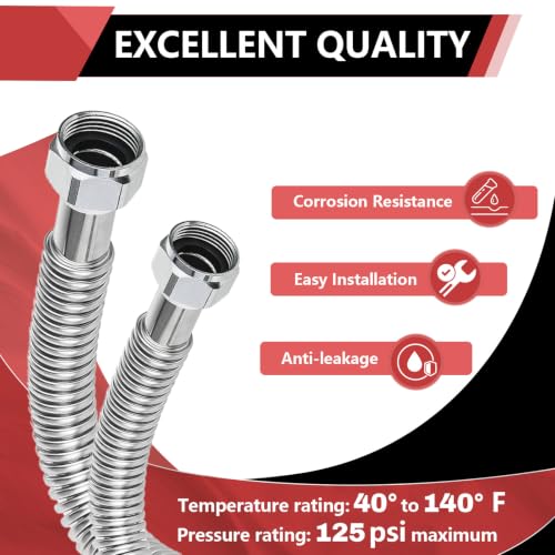 2piece EFIELD Flexible SS Corrugated Hose Connector,3/4" FIP x12"Length - size: 12"L(3/4" FIP)