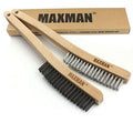 MAXMAN Wire Brush, Heavy Duty Carbon Steel and Stainless Steel Wire Brushes for Cleaning Rust, Grill, Paint Removal, Welding, Stiff Bristle Metal Brush with 14" Long Beech Wood Handle, Large, 2Pcs - style: 1 Stainless Steel Brush+ 1 Carbon Steel Brush