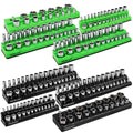 Magnetic Socket Organizer Holder Tool: 8PCS Set includes 2PCS 1/4", 4PCS 3/8", 2PCS 1/2" Drive Socket Storage Trays Toolboxs, Holding 199 Slots Soft Rubber Covering Black Green (sockets not included) - style: 8PCS Green/Black