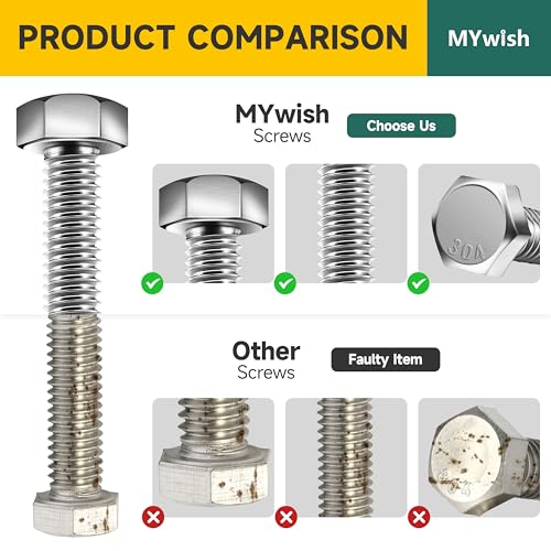 Mywish 660PCS M5 M6 M8 Bolt Screw Set, Metric Bolt Assortment, 304 Stainless Steel, Nut and Bolt Set Flat & Spring Washers, Assorted Hex Head Bolts and Nuts Kit, Fully Thread - color: Silver, size: 660Pcs M5 M6 M8