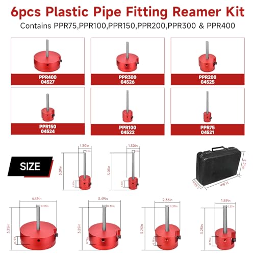6PC Pvc Pipe Fitting Reamer Kit fit into standard 1/2" drills PVC pipe reamer tool PVC Pipe Fitting Saver Contains PPR75, PPR100, PPR150, PPR200, PPR300 and PPR400 - size: 0.75,1,1.5,2,3,4