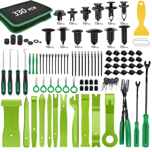 GOOACC 330Pcs Trim Removal Tool, Auto Push Pin Bumper Retainer Clip Set Fastener Terminal Remover Tool Adhesive Cable Clips Kit Car Panel Radio Removal Auto Clip Pliers, Green - color: 330Pcs Clips Removal Kit Green