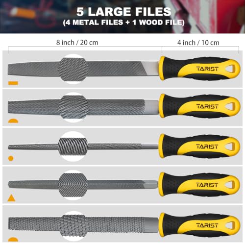 TARIST 19PCS Metal & Rasp File Set with Tool Bag, Includes Flat/Half-Round/Round/Triangle steel file, Half-Round wood file, 4 Way File and 12pcs Needle Files, Work for Metal, Wood and more - style: File Set - 19 pcs
