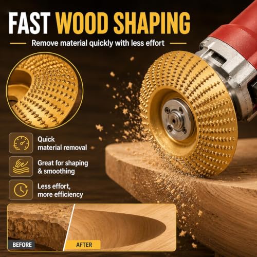 3PCS Angle Grinder Polishing Pad, Wood Grinding Disc Set for Angle Grinder, Tungsten Carbide Grinding Wheel Wood Carving for Cutting, Wood Sanding Polishing and Surface Finishing (Mix,Gold)