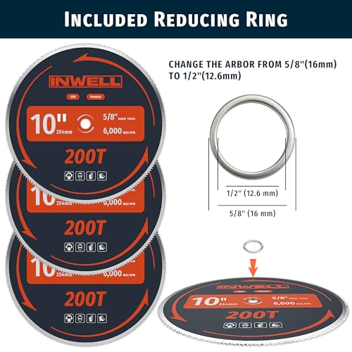 10-Inch 200Tooth Plywood, Softwood, OSB,Cutting Circular Saw Blade with 5/8"-1/2" Bushing - 3 Pack - size: 10" 200T