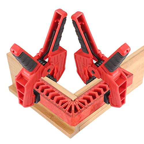 KINJOEK 2 PCS 8 Inch 90 Degree Positioning Squares Corner Clamp Right Angle Clamps Woodworking Clamping Tools for Pictures Frames Boxes Cabinets Drawers, Red - size: 8" 2PCS